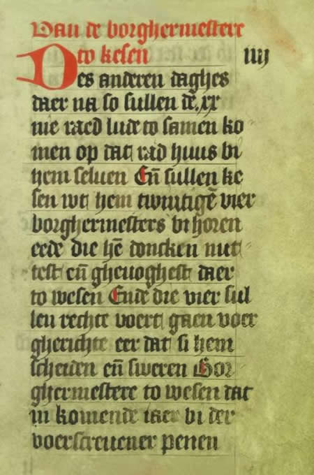 De samenstelling van het stadsbestuur van Groningen in het Oldermansboek.